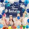 Blue Happy Birthday Party Decorations – 41-Piece Set with Banner, Backdrop, Balloons, Garland, Honeycomb Balls & Hanging Swirls (Blue)